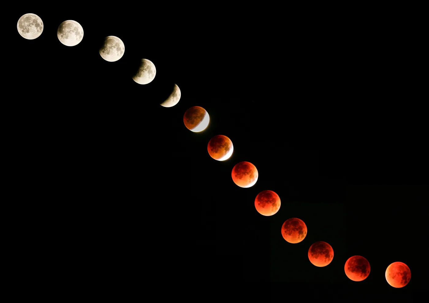 Métamorphose, Séquence d'une éclipse lunaire en diagonale, de la lune blanche à la lune rouge