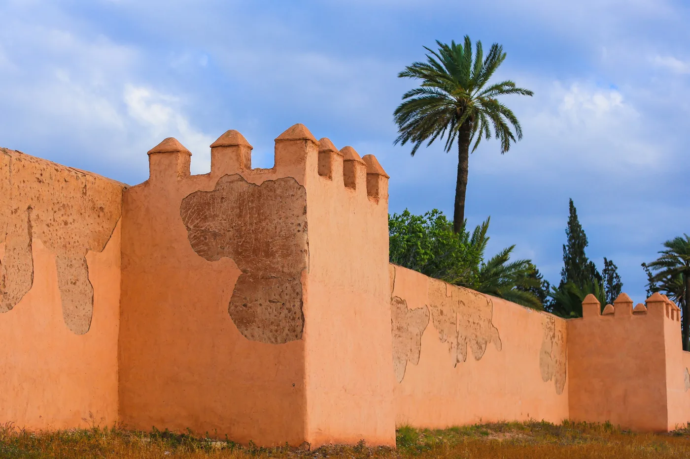 Remparts de terre II, Rempart en pisé en perspective avec des palmiers